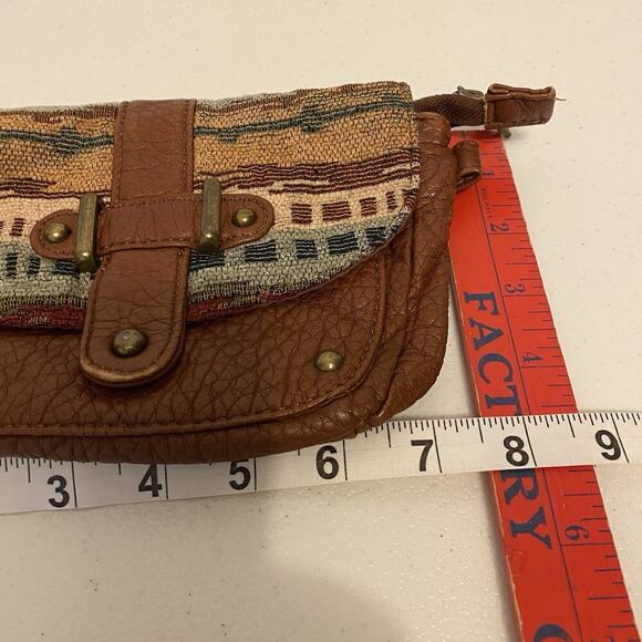 VTG Y2K 2000s UnderOneSky Brown Faux Leather Tapestry Travel Weekend Bags Set2 - Picture 2 of 11